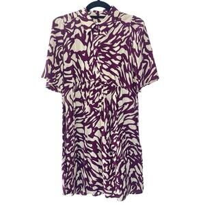 ba&sh Bordeaux Purple Cream Abstract Print Button Front Dress XS US 2 Viscose